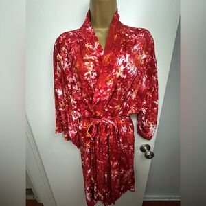 SUKU Red Tie Dye Oversized Very Soft Boho Versatile Tie Waist Kimono Rode O/S